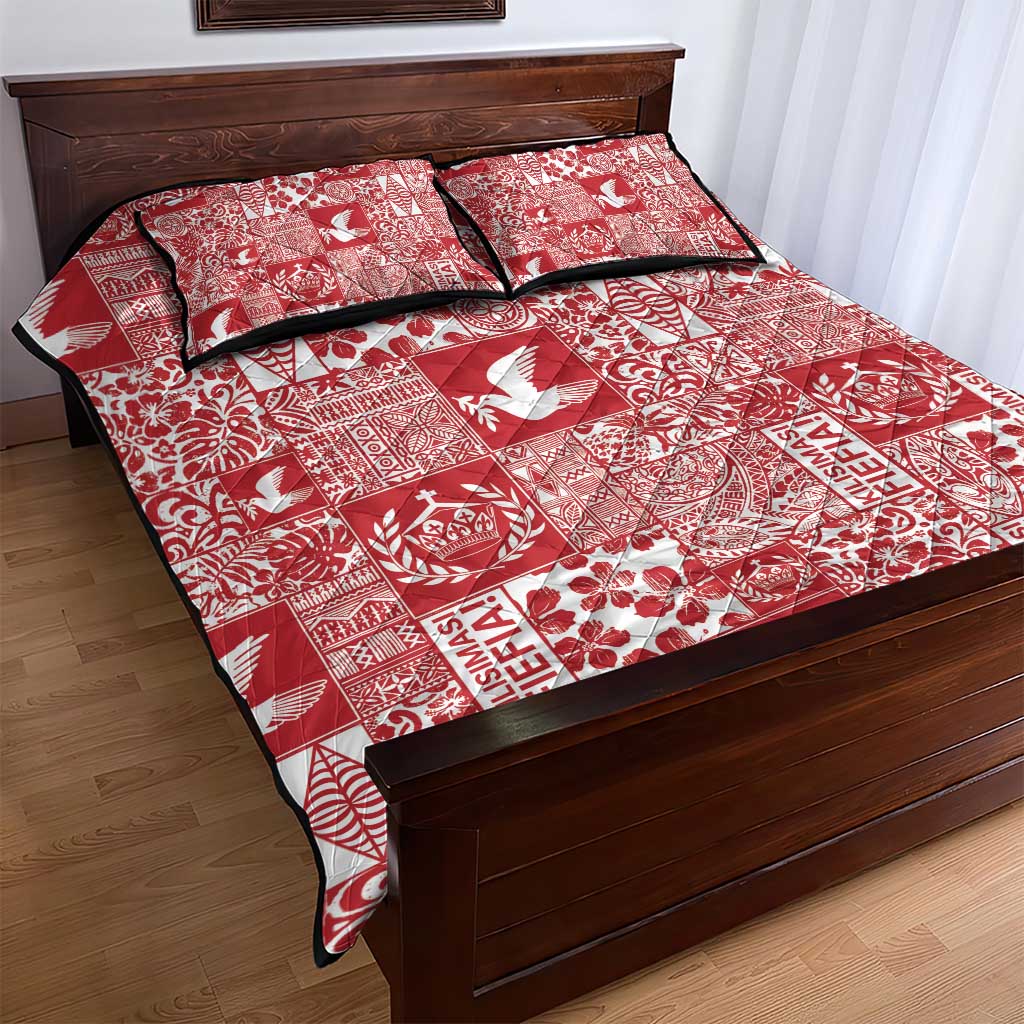 Red Tonga Kilisimasi Fiefia Quilt Bed Set Pacific Patchwork Xmas Vibes - Polynesian Pride