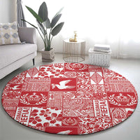 Red Tonga Kilisimasi Fiefia Round Carpet Pacific Patchwork Xmas Vibes - Polynesian Pride