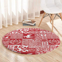 Red Tonga Kilisimasi Fiefia Round Carpet Pacific Patchwork Xmas Vibes - Polynesian Pride