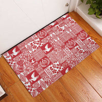 Red Tonga Kilisimasi Fiefia Rubber Doormat Pacific Patchwork Xmas Vibes - Polynesian Pride