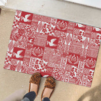 Red Tonga Kilisimasi Fiefia Rubber Doormat Pacific Patchwork Xmas Vibes - Polynesian Pride