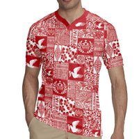 Red Tonga Kilisimasi Fiefia Rugby Jersey Pacific Patchwork Xmas Vibes - Polynesian Pride