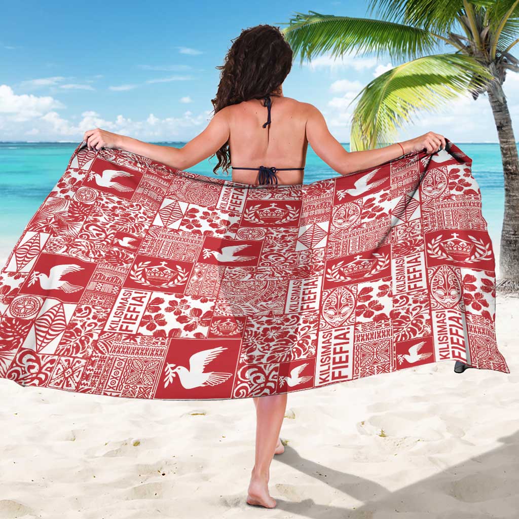 Red Tonga Kilisimasi Fiefia Sarong Pacific Patchwork Xmas Vibes - Polynesian Pride