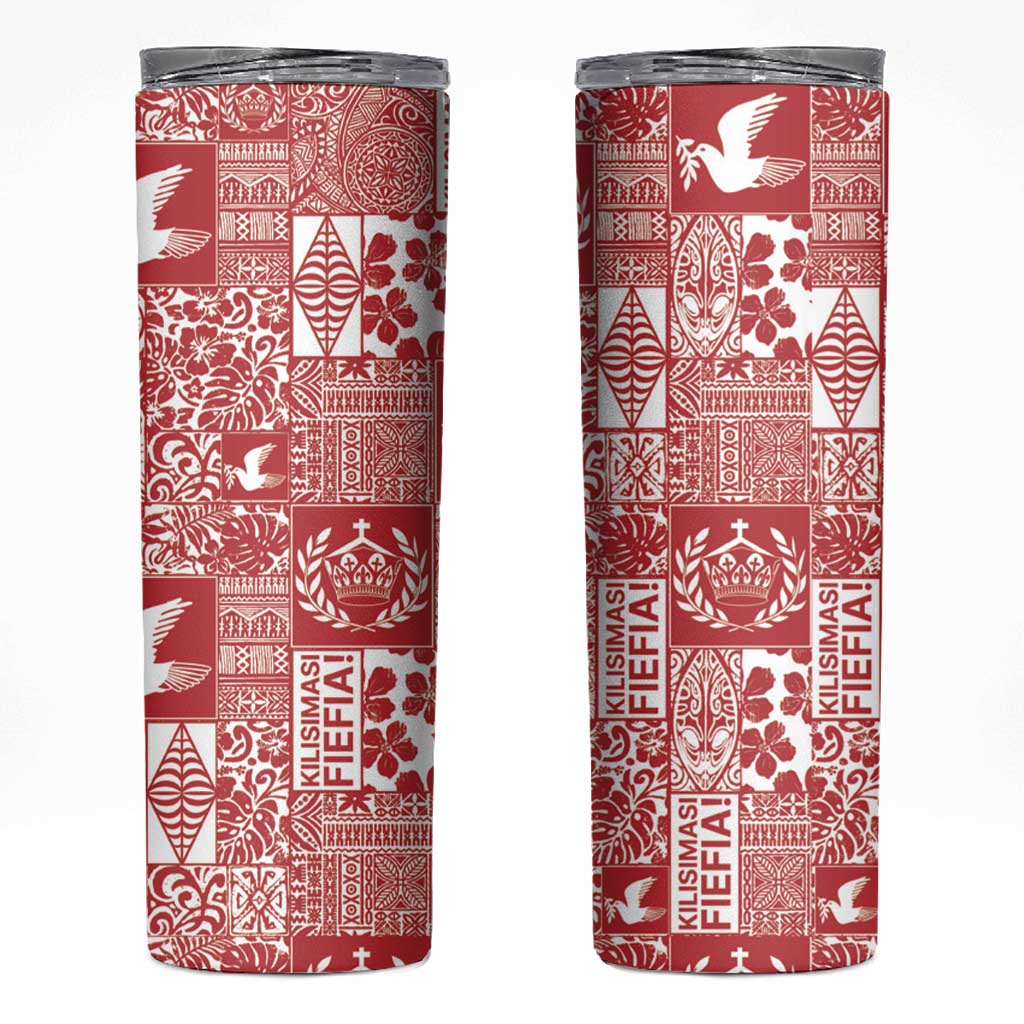 Red Tonga Kilisimasi Fiefia Skinny Tumbler Pacific Patchwork Xmas Vibes - Polynesian Pride