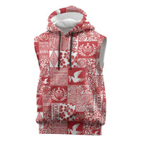 Red Tonga Kilisimasi Fiefia Sleeveless Hoodie Pacific Patchwork Xmas Vibes - Polynesian Pride