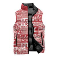 Red Tonga Kilisimasi Fiefia Sleeveless Puffer Jacket Pacific Patchwork Xmas Vibes - Polynesian Pride