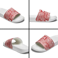 Red Tonga Kilisimasi Fiefia Slide Sandals Pacific Patchwork Xmas Vibes - Polynesian Pride