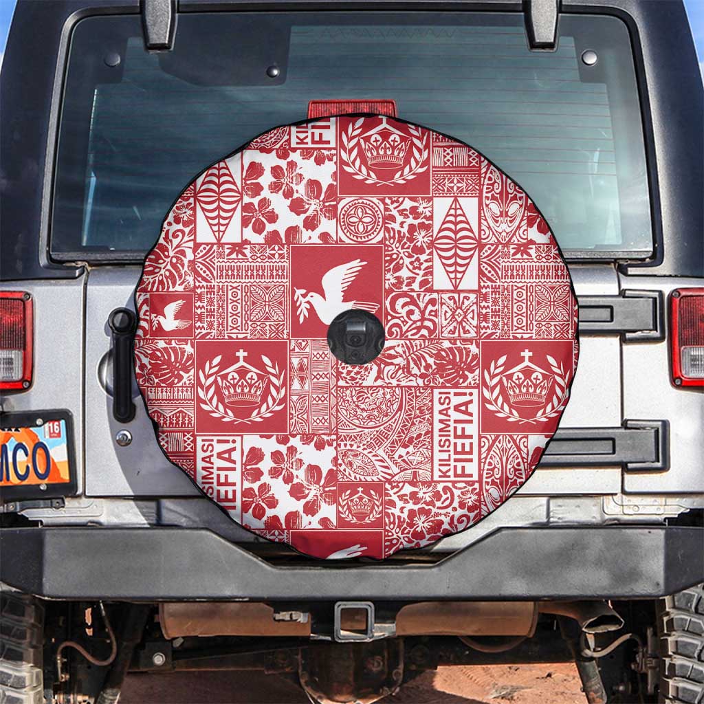 Red Tonga Kilisimasi Fiefia Spare Tire Cover Pacific Patchwork Xmas Vibes - Polynesian Pride