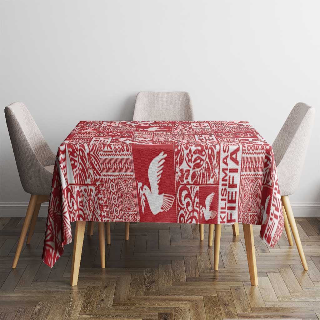 Red Tonga Kilisimasi Fiefia Tablecloth Pacific Patchwork Xmas Vibes - Polynesian Pride