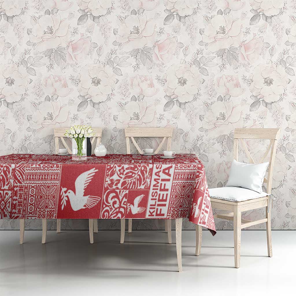 Red Tonga Kilisimasi Fiefia Tablecloth Pacific Patchwork Xmas Vibes - Polynesian Pride