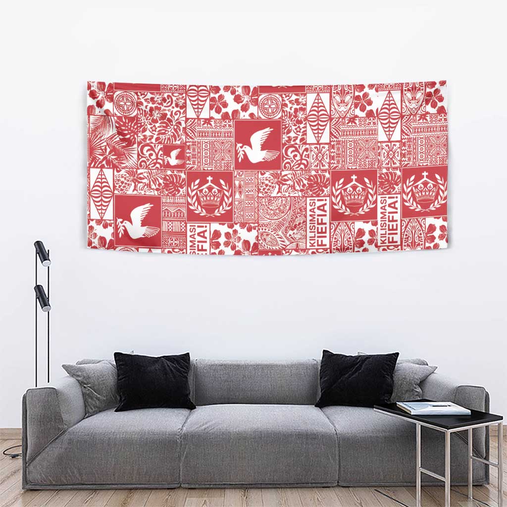 Red Tonga Kilisimasi Fiefia Tapestry Pacific Patchwork Xmas Vibes - Polynesian Pride