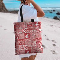 Red Tonga Kilisimasi Fiefia Tote Bag Pacific Patchwork Xmas Vibes - Polynesian Pride