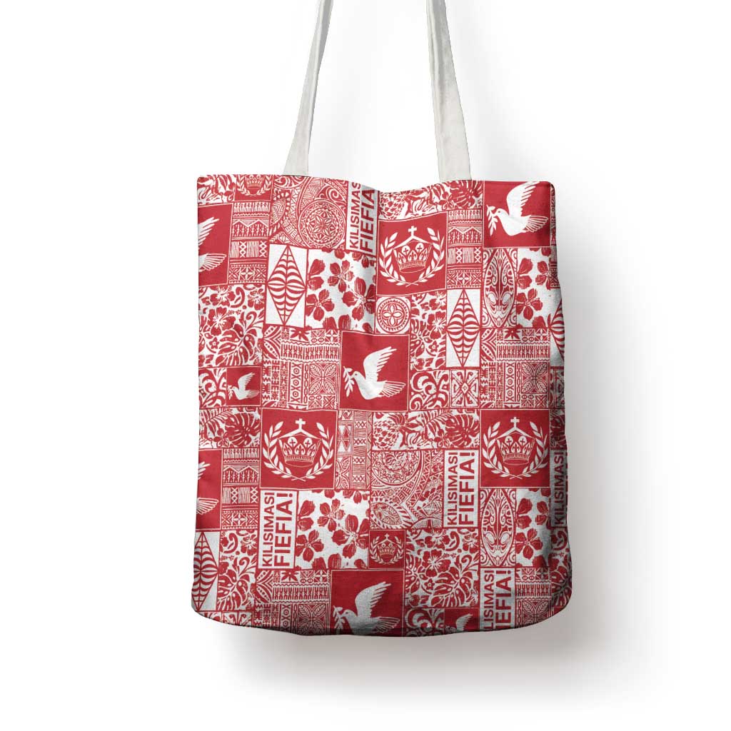 Red Tonga Kilisimasi Fiefia Tote Bag Pacific Patchwork Xmas Vibes - Polynesian Pride
