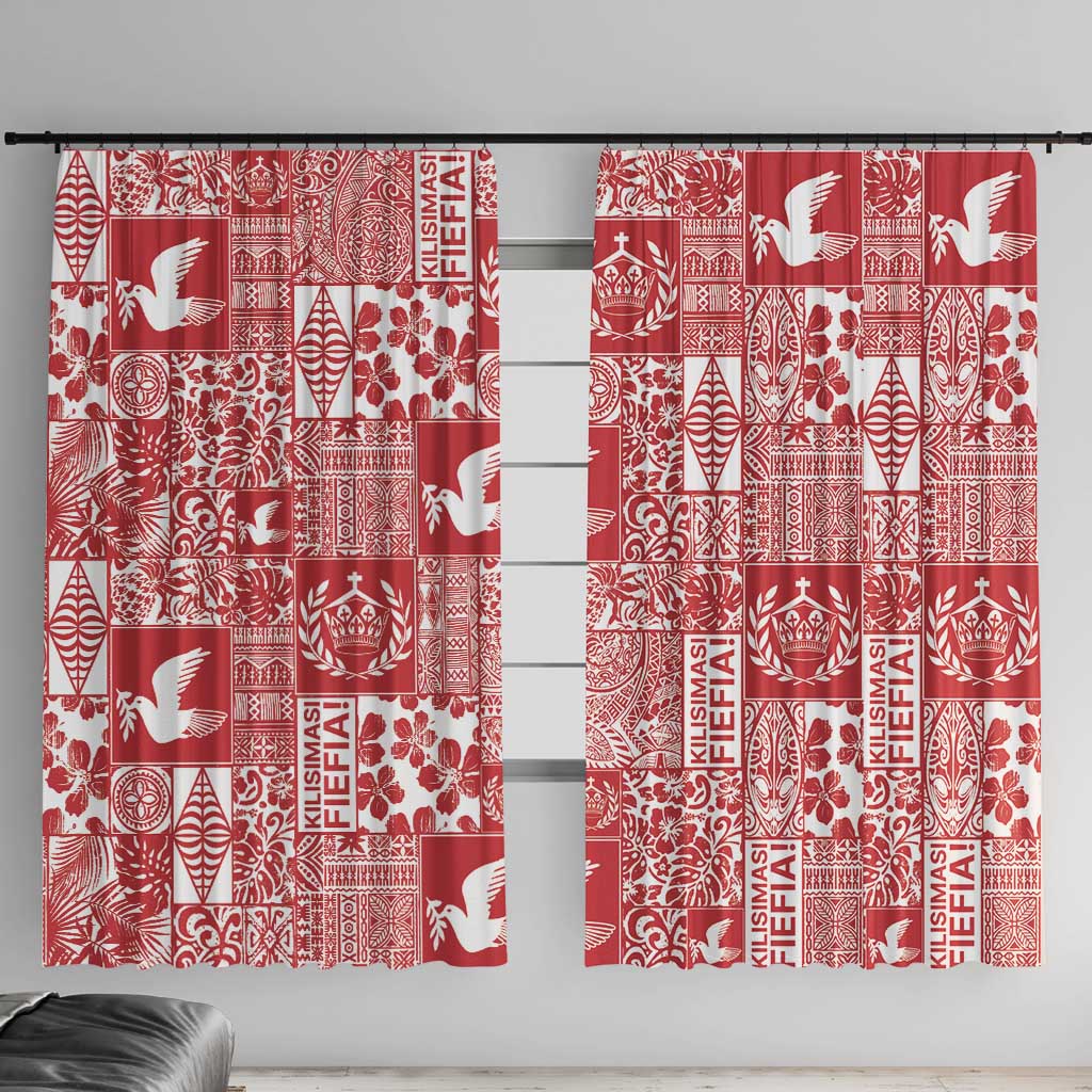 Red Tonga Kilisimasi Fiefia Window Curtain Pacific Patchwork Xmas Vibes - Polynesian Pride