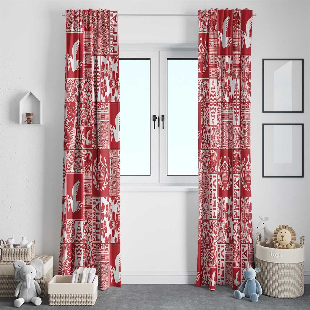 Red Tonga Kilisimasi Fiefia Window Curtain Pacific Patchwork Xmas Vibes - Polynesian Pride