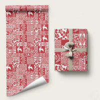 Red Tonga Kilisimasi Fiefia Wrapping Paper Pacific Patchwork Xmas Vibes - Polynesian Pride