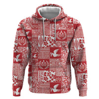 Red Tonga Kilisimasi Fiefia Zip Hoodie Pacific Patchwork Xmas Vibes - Polynesian Pride