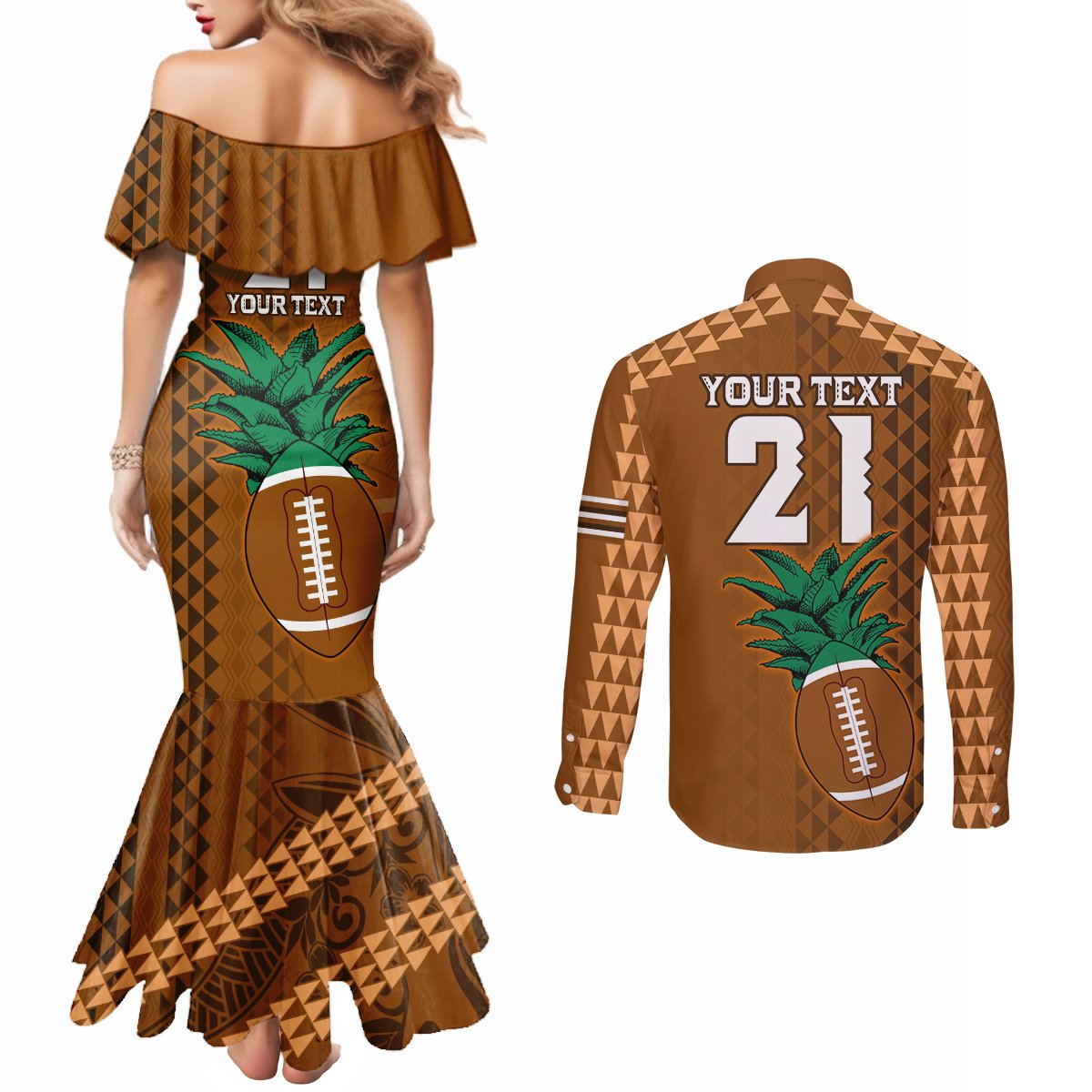 Custom Hawaii Honolulu Bowl Couples Matching Mermaid Dress and Long Sleeve Button Shirt With Kakau Tribal Pattern LT9 - Polynesian Pride