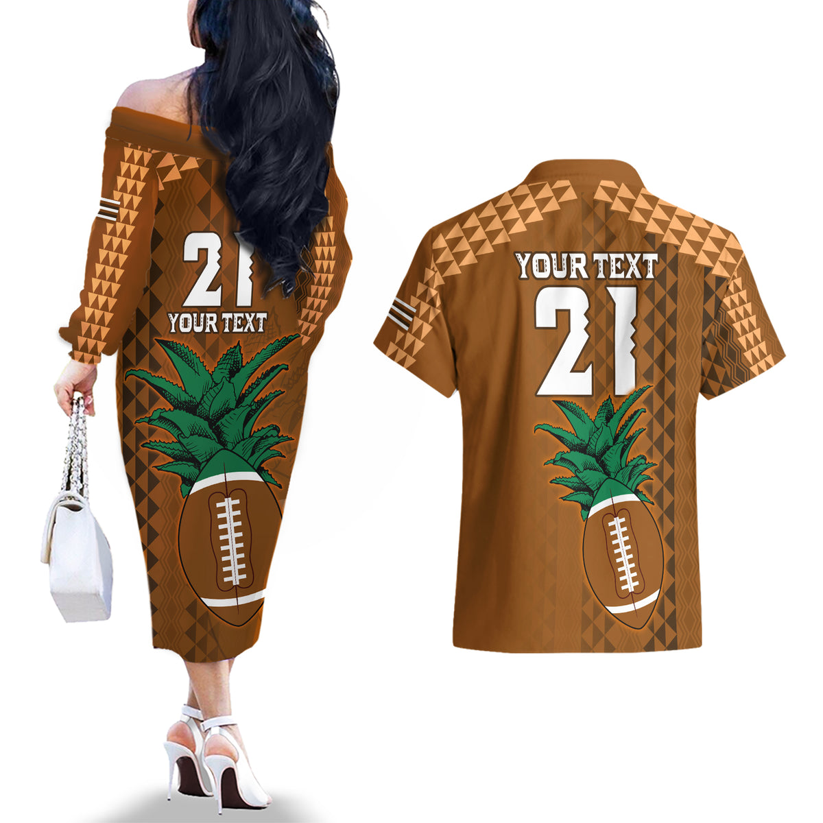 Custom Hawaii Honolulu Bowl Couples Matching Off The Shoulder Long Sleeve Dress and Hawaiian Shirt With Kakau Tribal Pattern LT9 - Polynesian Pride