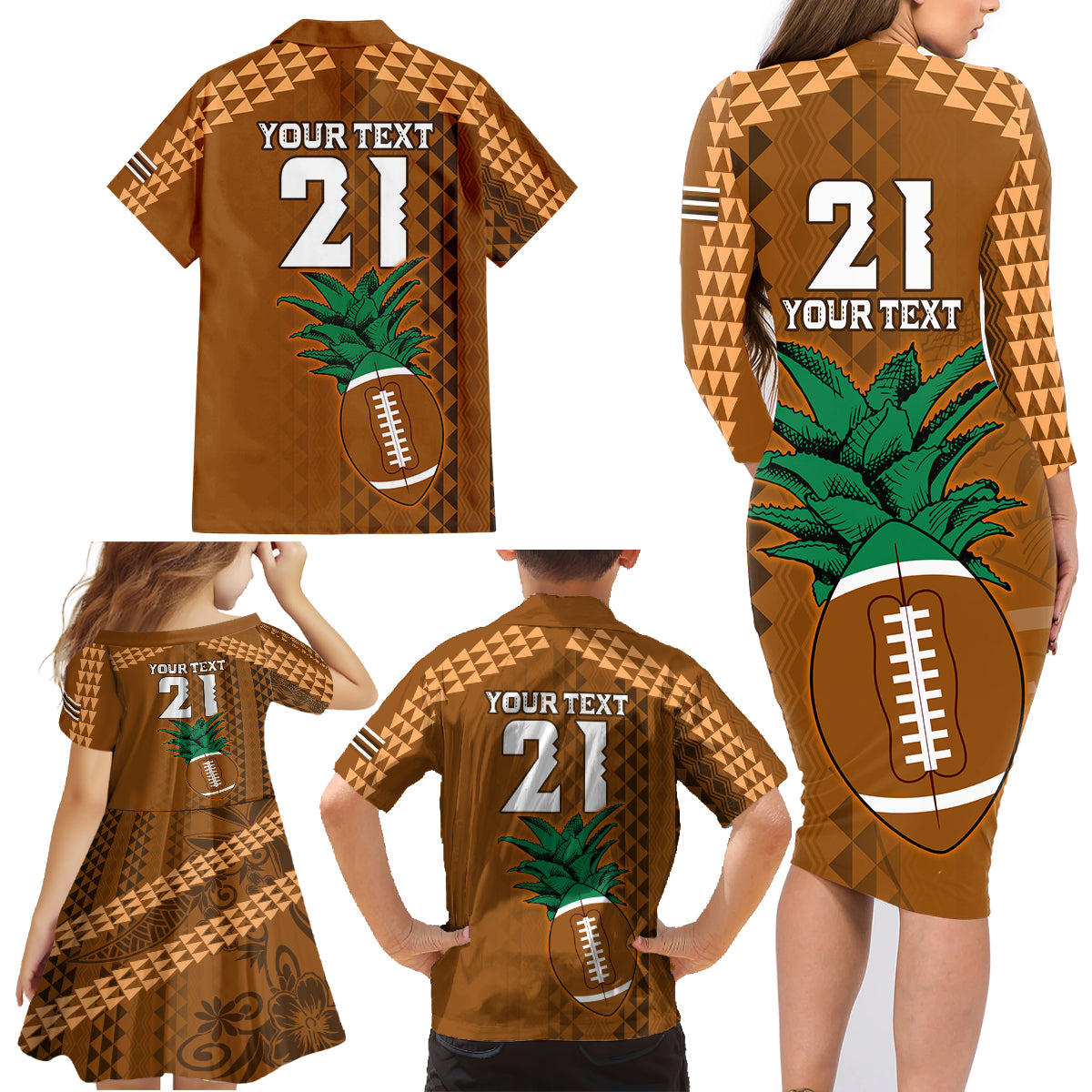 Custom Hawaii Honolulu Bowl Family Matching Long Sleeve Bodycon Dress and Hawaiian Shirt With Kakau Tribal Pattern LT9 - Polynesian Pride