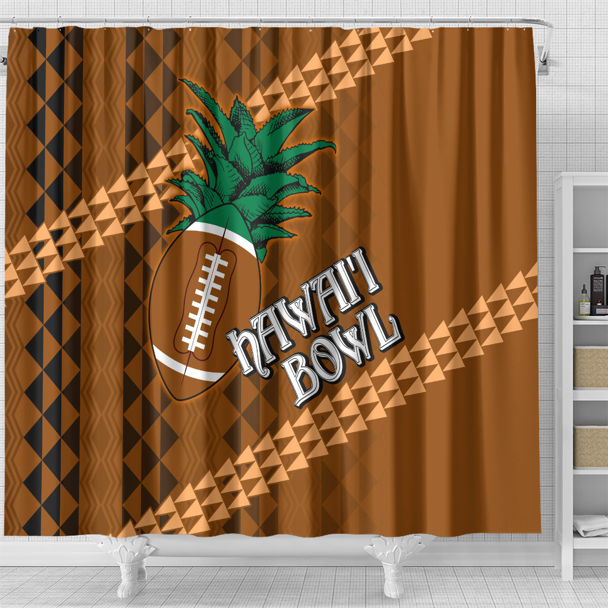 Custom Hawaii Honolulu Bowl Shower Curtain With Kakau Tribal Pattern LT9 - Polynesian Pride