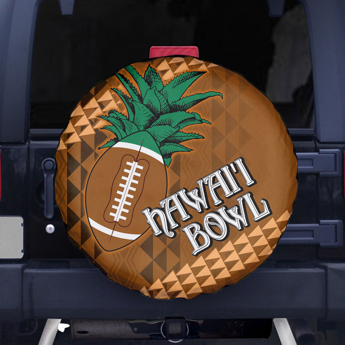 Custom Hawaii Honolulu Bowl Spare Tire Cover With Kakau Tribal Pattern LT9 Brown - Polynesian Pride