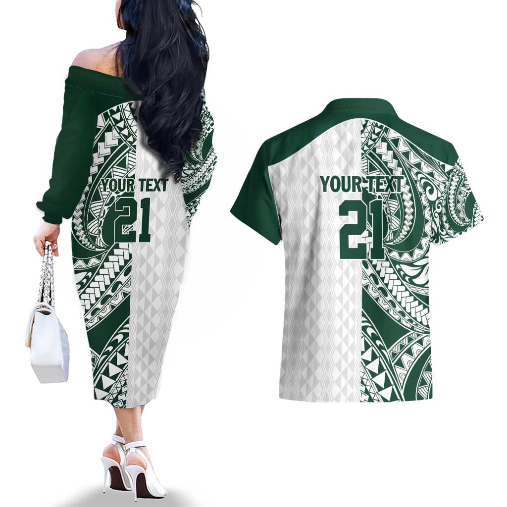 Polynesian Hawaii Volleyball Custom Couples Matching Off The Shoulder Long Sleeve Dress and Hawaiian Shirt Kakau with Sport Style