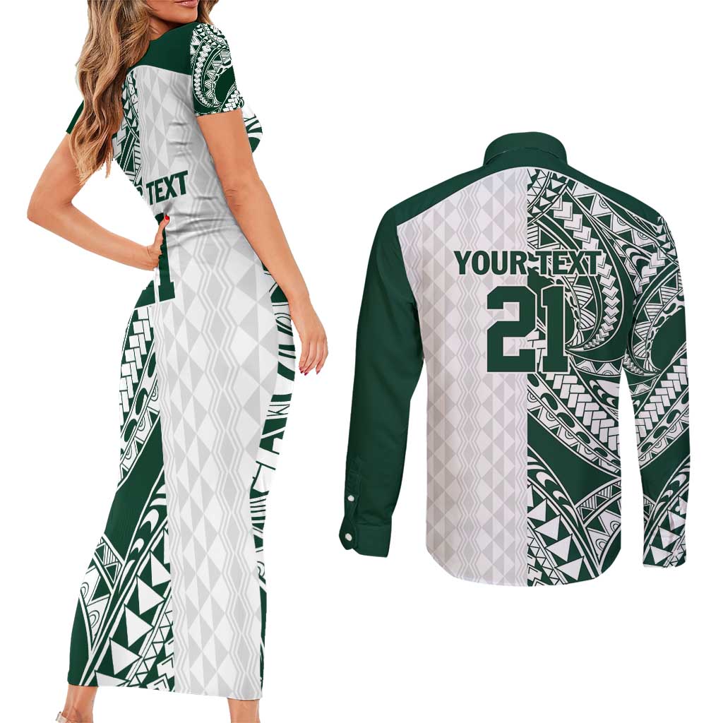 Polynesian Hawaii Volleyball Custom Couples Matching Short Sleeve Bodycon Dress and Long Sleeve Button Shirt Kakau with Sport Style