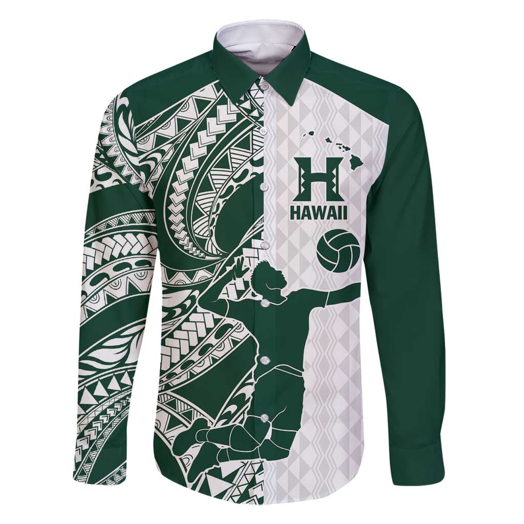 Polynesian Hawaii Volleyball Custom Family Matching Long Sleeve Bodycon Dress and Hawaiian Shirt Kakau with Sport Style LT9 Dad's Shirt - Long Sleeve White - Polynesian Pride