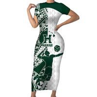 Polynesian Hawaii Volleyball Custom Family Matching Short Sleeve Bodycon Dress and Hawaiian Shirt Kakau with Sport Style LT9 Mom's Dress White - Polynesian Pride