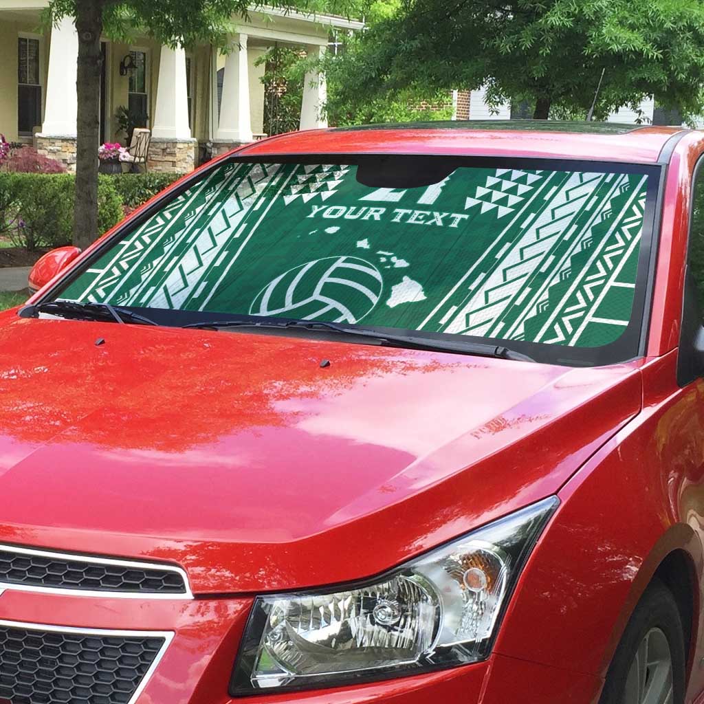 Polynesian Hawaii Volleyball Custom Auto Sun Shade Green Kakau with Map Motif - Polynesian Pride