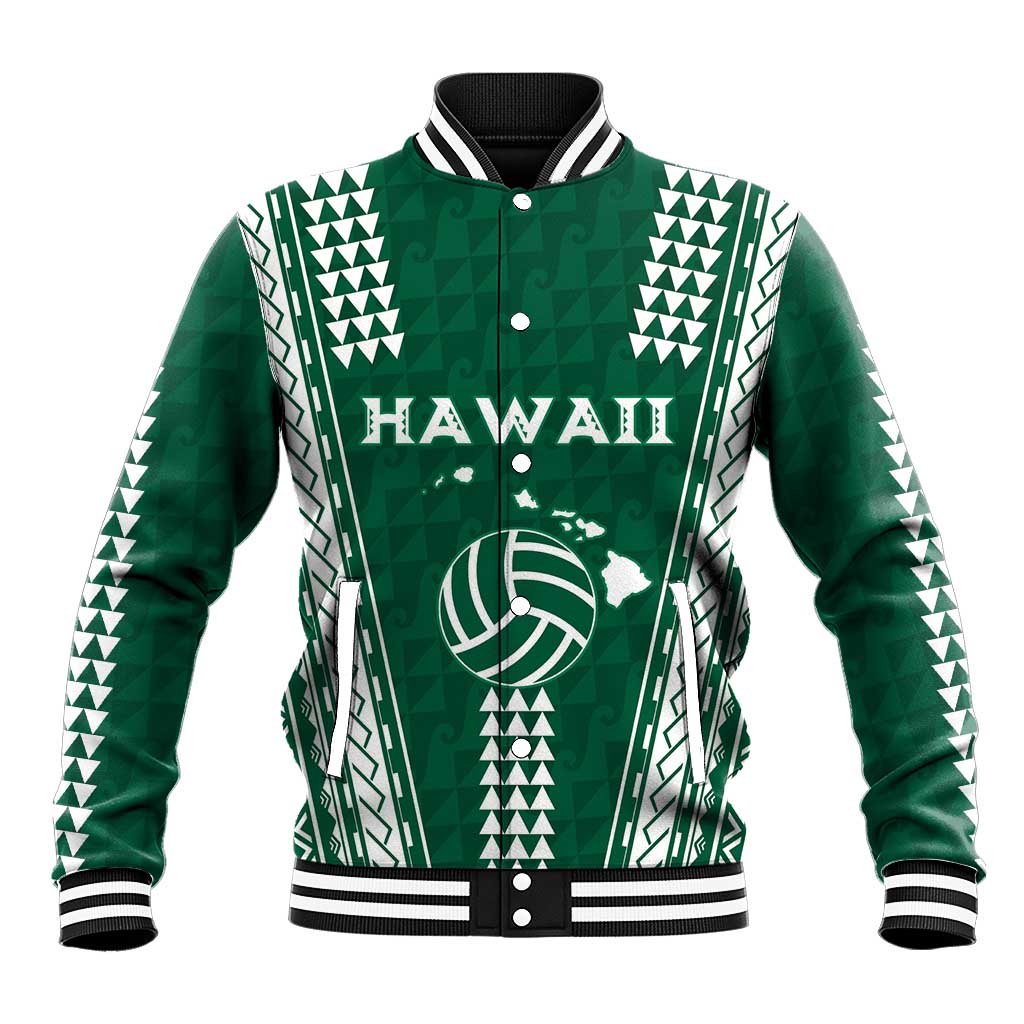 Polynesian Hawaii Volleyball Custom Baseball Jacket Green Kakau with Map Motif