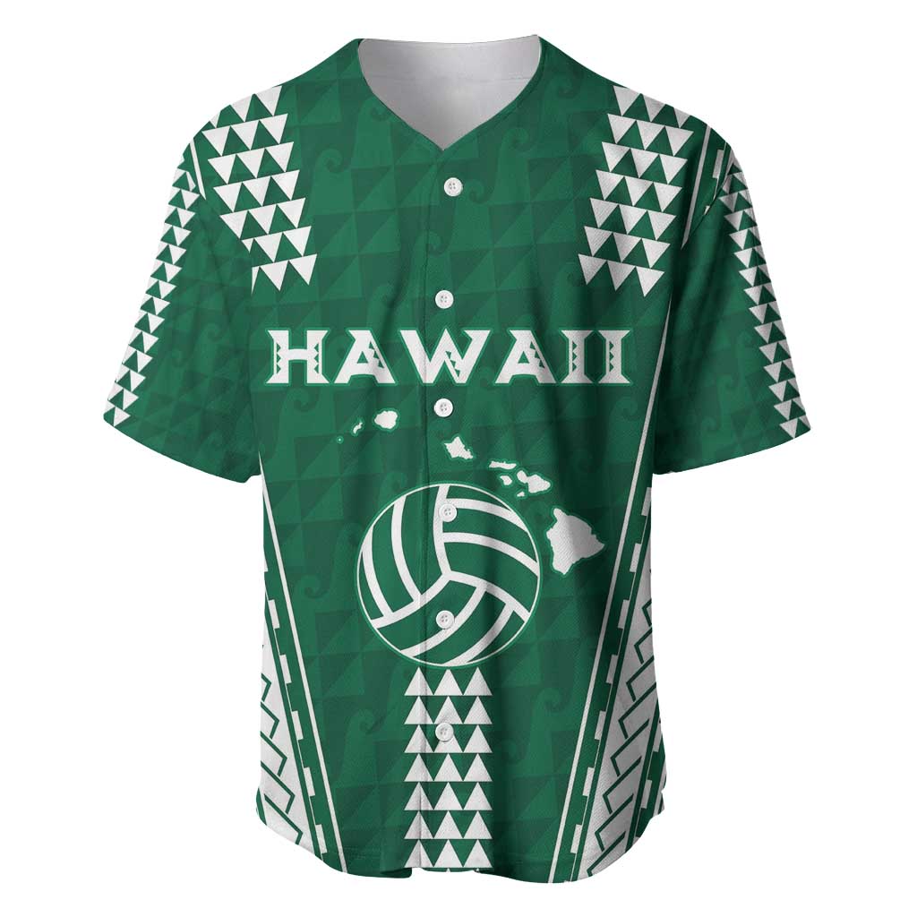 Polynesian Hawaii Volleyball Custom Baseball Jersey Green Kakau with Map Motif