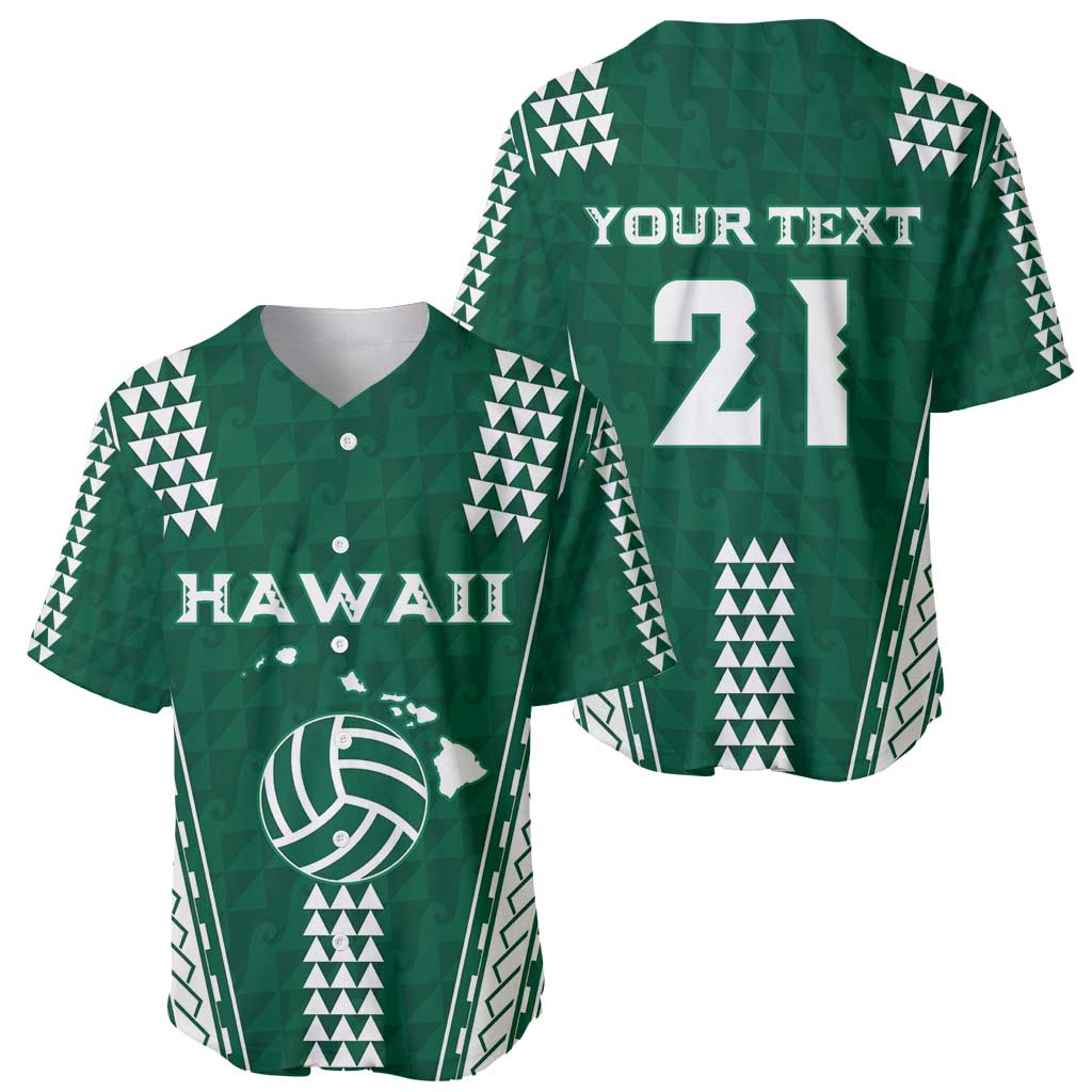 Polynesian Hawaii Volleyball Custom Baseball Jersey Green Kakau with Map Motif
