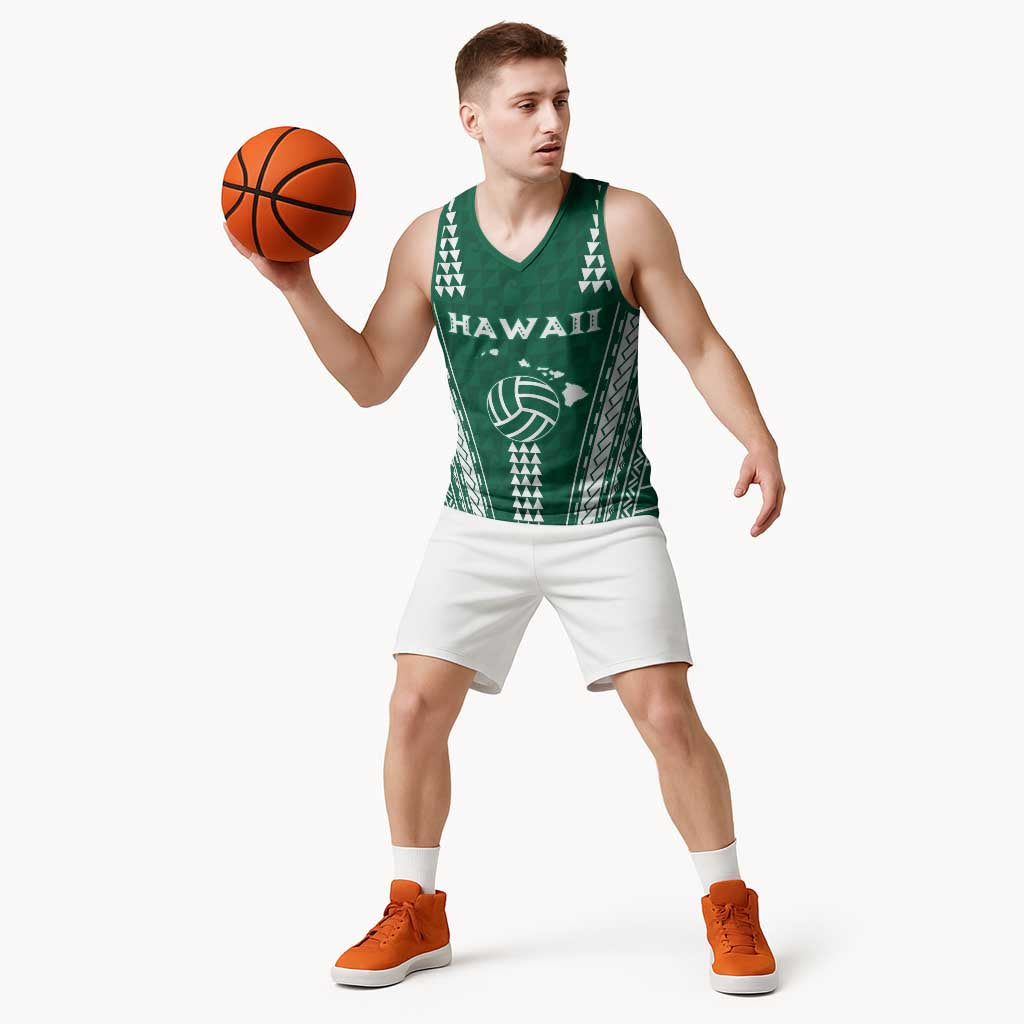 Polynesian Hawaii Volleyball Custom Basketball Jersey Green Kakau with Map Motif - Polynesian Pride