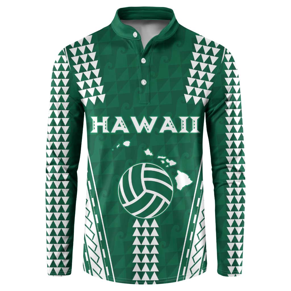 Polynesian Hawaii Volleyball Custom Button Sweatshirt Green Kakau with Map Motif