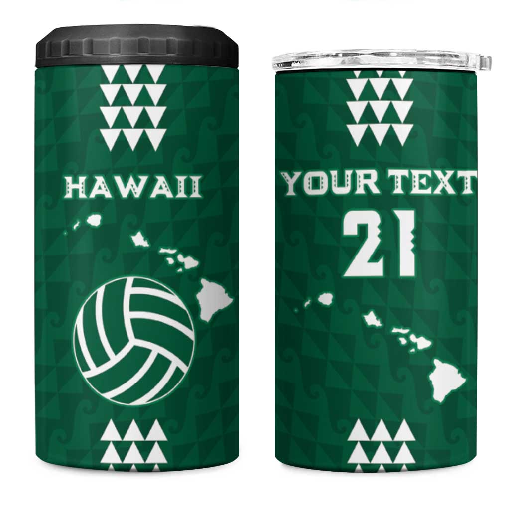 Polynesian Hawaii Volleyball Custom 4 in 1 Can Cooler Tumbler Green Kakau with Map Motif