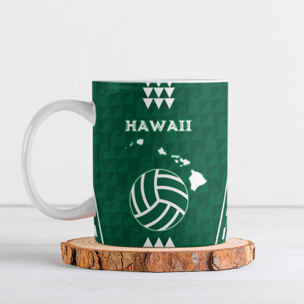 Polynesian Hawaii Volleyball Custom Ceramic Mug Green Kakau with Map Motif - Polynesian Pride