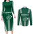 Polynesian Hawaii Volleyball Custom Couples Matching Long Sleeve Bodycon Dress and Long Sleeve Button Shirt Green Kakau with Map Motif