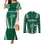 Polynesian Hawaii Volleyball Custom Couples Matching Mermaid Dress and Long Sleeve Button Shirt Green Kakau with Map Motif