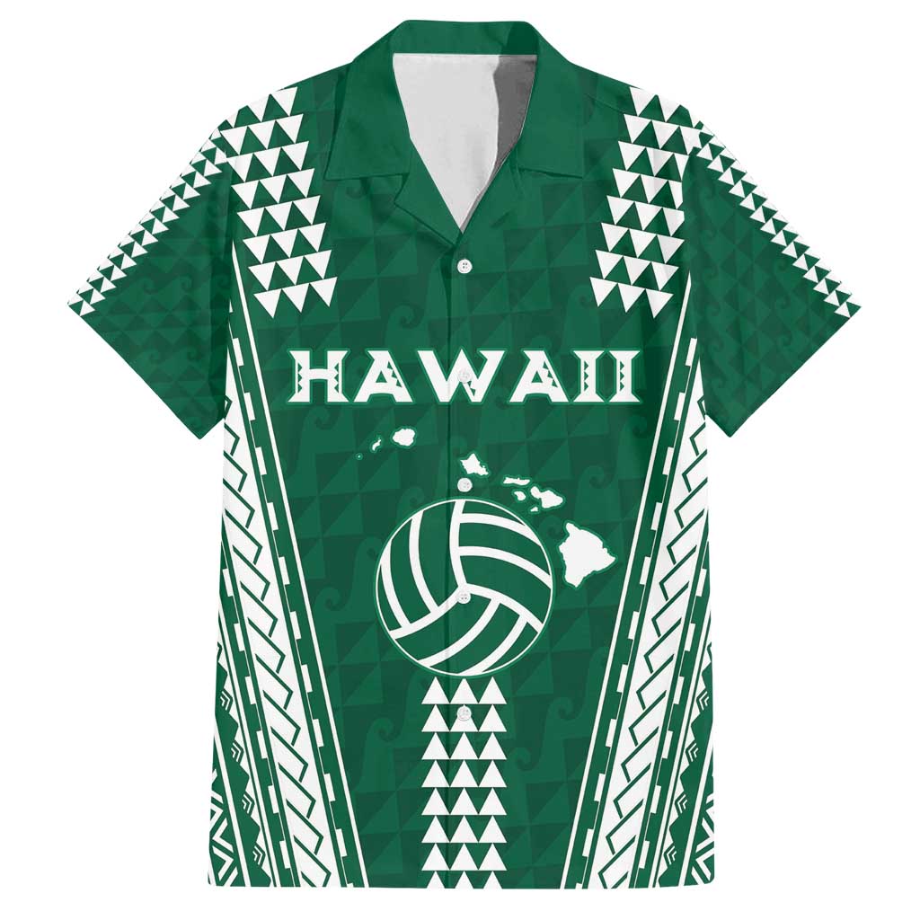 Polynesian Hawaii Volleyball Custom Family Matching Long Sleeve Bodycon Dress and Hawaiian Shirt Green Kakau with Map Motif LT9 Dad's Shirt - Short Sleeve Green - Polynesian Pride