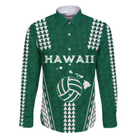 Polynesian Hawaii Volleyball Custom Family Matching Long Sleeve Bodycon Dress and Hawaiian Shirt Green Kakau with Map Motif LT9 Dad's Shirt - Long Sleeve Green - Polynesian Pride