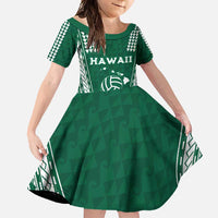 Polynesian Hawaii Volleyball Custom Family Matching Mermaid Dress and Hawaiian Shirt Green Kakau with Map Motif LT9 Daughter's Dress Green - Polynesian Pride