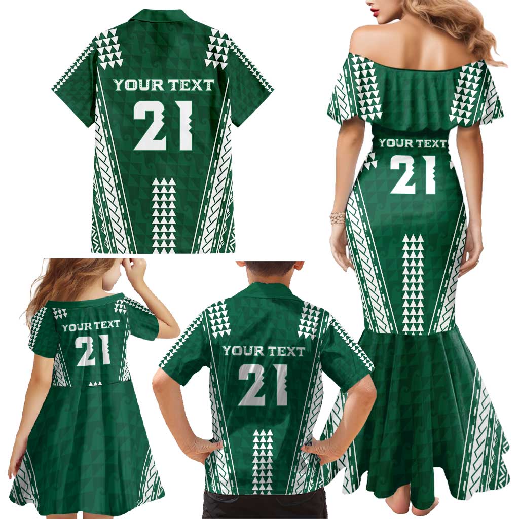 Polynesian Hawaii Volleyball Custom Family Matching Mermaid Dress and Hawaiian Shirt Green Kakau with Map Motif LT9 - Polynesian Pride
