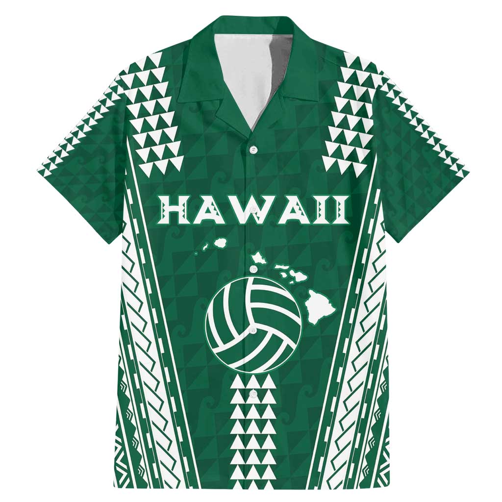 Polynesian Hawaii Volleyball Custom Family Matching Mermaid Dress and Hawaiian Shirt Green Kakau with Map Motif LT9 Dad's Shirt - Short Sleeve Green - Polynesian Pride