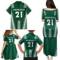 Polynesian Hawaii Volleyball Custom Family Matching Puletasi and Hawaiian Shirt Green Kakau with Map Motif
