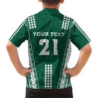 Polynesian Hawaii Volleyball Custom Family Matching Short Sleeve Bodycon Dress and Hawaiian Shirt Green Kakau with Map Motif LT9 - Polynesian Pride