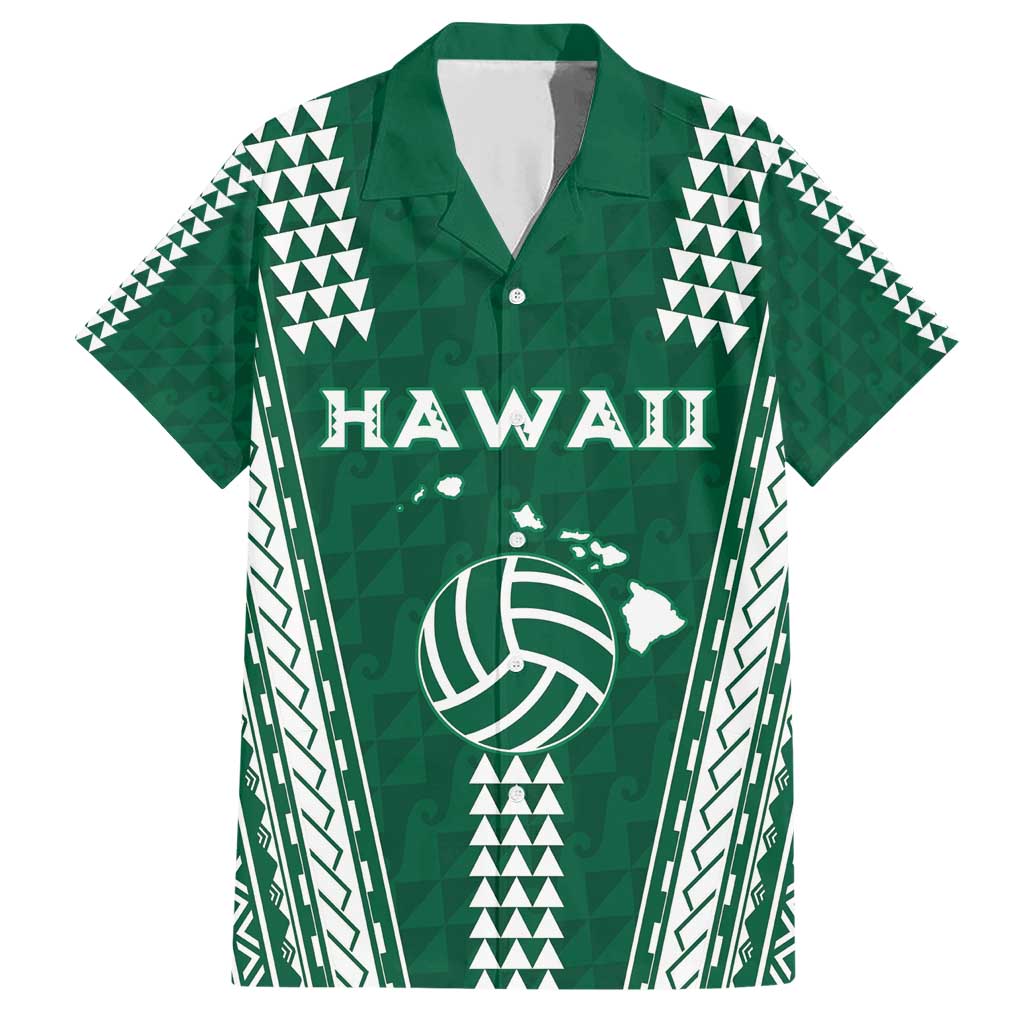 Polynesian Hawaii Volleyball Custom Family Matching Short Sleeve Bodycon Dress and Hawaiian Shirt Green Kakau with Map Motif LT9 Dad's Shirt - Short Sleeve Green - Polynesian Pride