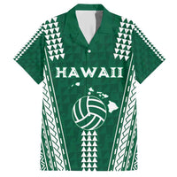 Polynesian Hawaii Volleyball Custom Family Matching Short Sleeve Bodycon Dress and Hawaiian Shirt Green Kakau with Map Motif LT9 Dad's Shirt - Short Sleeve Green - Polynesian Pride