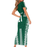 Polynesian Hawaii Volleyball Custom Family Matching Short Sleeve Bodycon Dress and Hawaiian Shirt Green Kakau with Map Motif LT9 - Polynesian Pride
